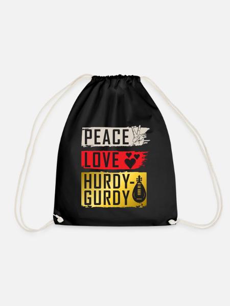 Peace Love Hurdy-Gurdy Music Instrument - Turnbeutel - Schwarz