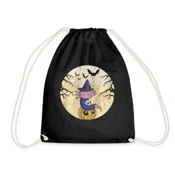 Halloween Axolotl Pumpkins & Dead Skull - Drawstring Bag - black - Front
