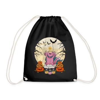 Cute Halloween Axolotl Scary Pumpkins - Drawstring Bag - black - Front