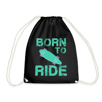 born to ride skateboard skate rider - Drawstring Bag - black - Front