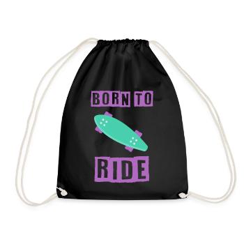 born to ride skateboard skate rider - Drawstring Bag - black - Front
