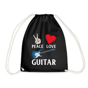 Peace Love Guitar Guitarist Guitar Lover - Drawstring Bag - black - Front