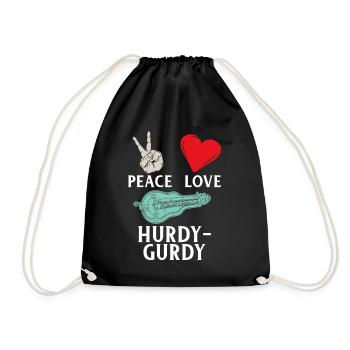 Peace Love Hurdy Gurdy Instrument - Drawstring Bag - black - Front