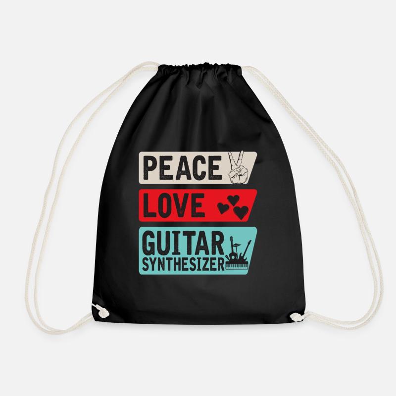 Peace Love Guitar Synthesizer Drum - Turnbeutel - Schwarz