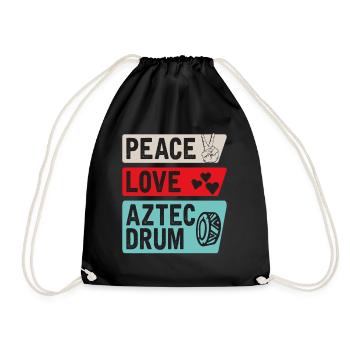 Peace Love Aztec Drum Musical Instrument - Drawstring Bag - black - Front