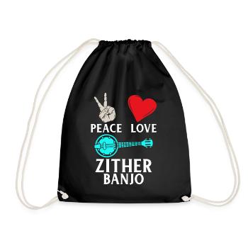 Peace Love Zither Banjo Music Instrument - Turnbeutel - Schwarz - Vorne