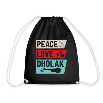 Peace Love Dholak Instrument de musique de tambour - Sac de sport léger - noir - Devant