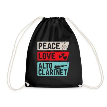 Peace Love Alto Clarinet Instrument - Drawstring Bag - black - Front