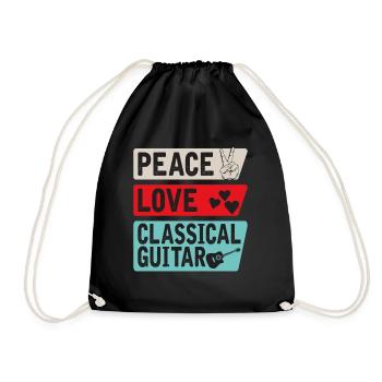 Peace Love Classical Guitar Instrument - Drawstring Bag - black - Front