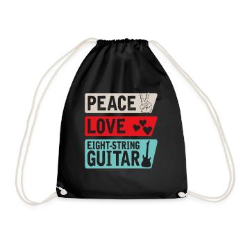 Peace Love Eight-String Guitar Music - Drawstring Bag - black - Front