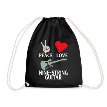 Peace Love Nine String Guitar Instrument - Drawstring Bag - black - Front