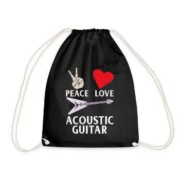 Peace Love Acoustic Guitar Instrument - Drawstring Bag - black - Front