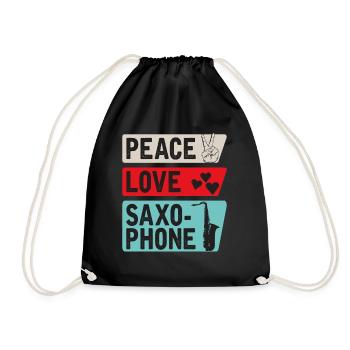Peace Love Saxophone Musical Instrument - Drawstring Bag - black - Front