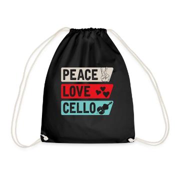 Peace Love Cello Guitar Music Instrument - Drawstring Bag - black - Front