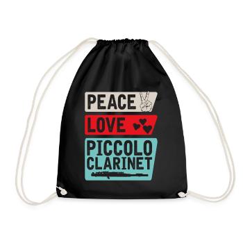 Peace Love Piccolo Clarinet Instrument - Drawstring Bag - black - Front