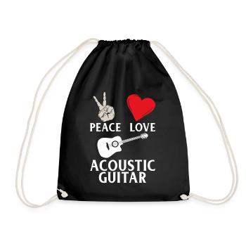 Peace Love Acoustic Guitar Instrument - Drawstring Bag - black - Front