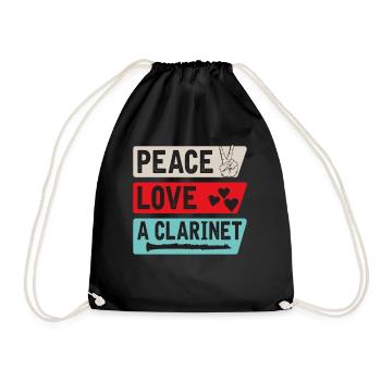 Peace Love A Clarinet Musical Instrument - Drawstring Bag - black - Front