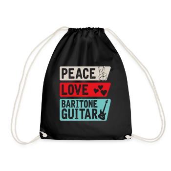 Peace Love Baritone Guitar Instrument - Drawstring Bag - black - Front