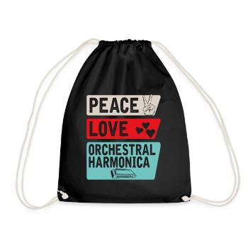 Peace Love Orchestral Harmonica Music - Drawstring Bag - black - Front