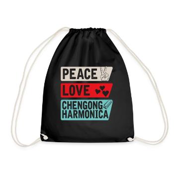 Peace Love Checngong Harmonica Music - Drawstring Bag - black - Front