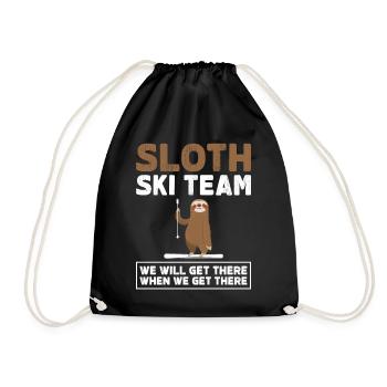Sloth Ski Team Funny Skier Saying - Drawstring Bag - black - Front