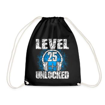 Level 25 Unlocked Geburtstagsgeschenk 25 Jahre - Turnbeutel - Schwarz - Vorne