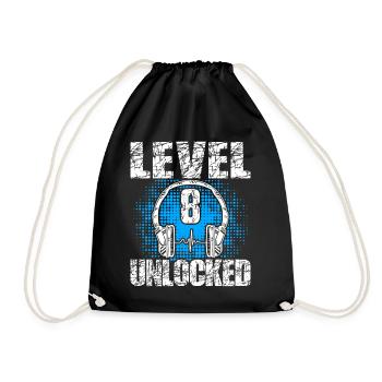Level 8 Unlocked Birthday Gift 8 Years 8. - Drawstring Bag - black - Front