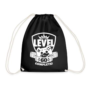 Level 60 Complete Geburtstagsgeschenk 60 Jahre - Turnbeutel - Schwarz - Vorne