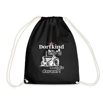 Dorfkind und stolz darauf- Spruch mit Traktor - Turnbeutel - Schwarz - Vorne