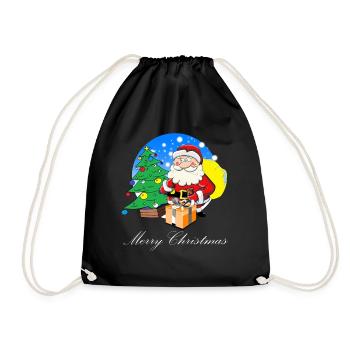 Weihnachtsmann mit Sack voller Geschenke - Turnbeutel - Schwarz - Vorne