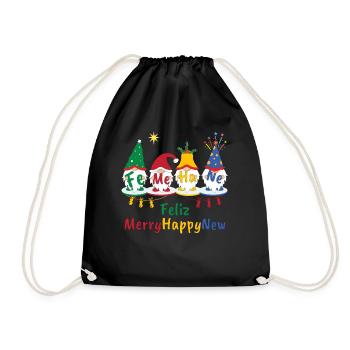 Feliz Merry Happy New 2022 Gnome Navidad Weihnacht - Turnbeutel - Schwarz - Vorne