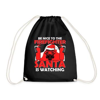 Be nice to the firefighter, Santa Claus sees - Drawstring Bag - black - Front