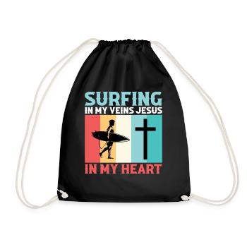 Surfen In Meinen Adern Jesus In Meinem Herzen Surf - Turnbeutel - Schwarz - Vorne
