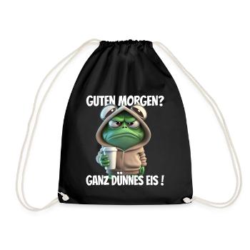 Guten Morgen? Ganz dünnes Eis! Lustiger Frosch - Turnbeutel - Schwarz - Vorne