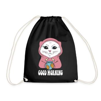 White Main Coon Cat Cat Outfit for - Drawstring Bag - black - Front