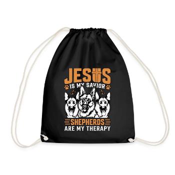 Jesus ist mein Retter, Hirten sind meine Therapie - Turnbeutel - Schwarz - Vorne