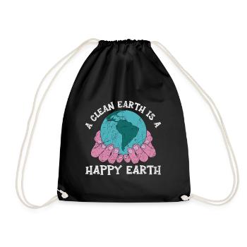 A Clean Earth Is A Happy Earth Environmentalist - Drawstring Bag - black - Front