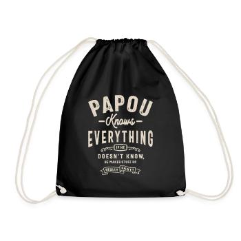 Papou Knows Everything - Funny Grandpas - Drawstring Bag - black - Front
