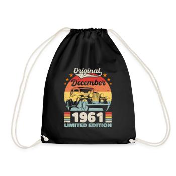 December 1961 Birthday present December 1961 - Drawstring Bag - black - Front