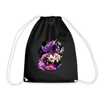 Dragon, Fleurs, Fantaisie, Galaxie, Style en détresse - Sac de sport léger - noir - Devant