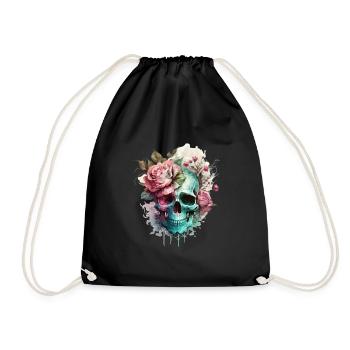 Crâne et os croisés avec roses - Skull Dia De Los Muertos - Sac de sport léger - noir - Devant