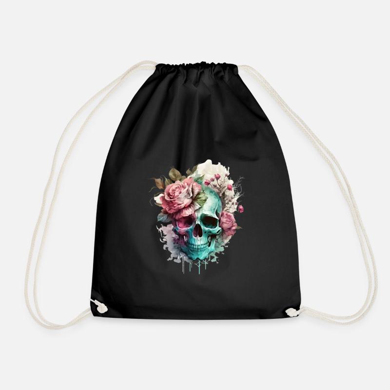Totenkopf mit Rosen - Skull Dia De Los Muertos - Turnbeutel - Schwarz
