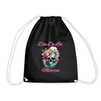 Skull with Flower Slide De Los Muertos - Drawstring Bag - black - Front