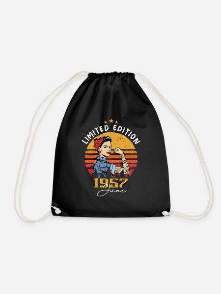 Vintage 1957 - Born In June 1957 - Drawstring Bag - black