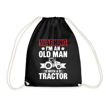 Warning: I'm an old man with a tractor - Drawstring Bag - black - Front
