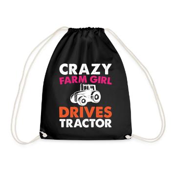 Crazy farm girl driving tractor - Drawstring Bag - black - Front