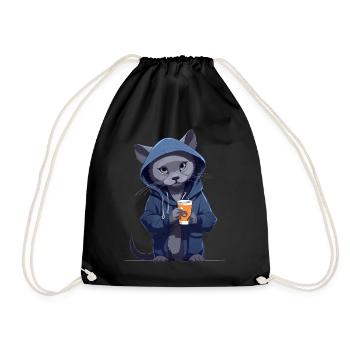 Motif de sweat à capuche de chat bleu russe avec cacao - Sac de sport léger - noir - Devant