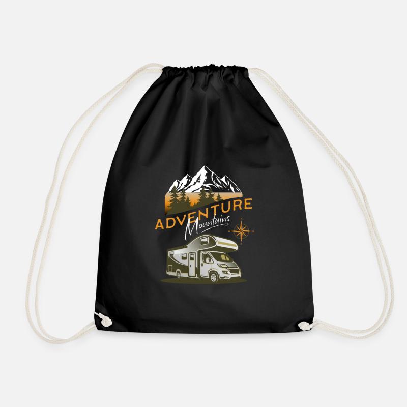Camper Van Adventure Mountains - Drawstring Bag - black