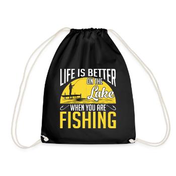 Life is better at the lake when you fish - Drawstring Bag - black - Front