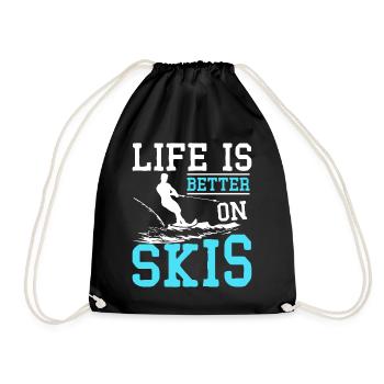 Life is better on water skis - Drawstring Bag - black - Front